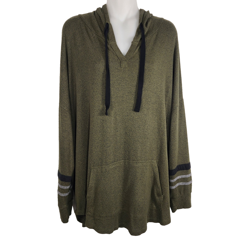 Market & Spruce Kallon Pullover Hoodie Plus Size 3X Brushed Knit Olive Green